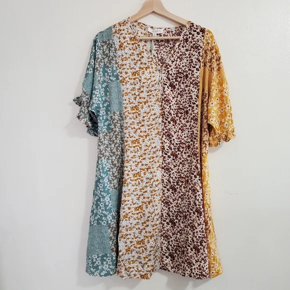 LAST ONE! NEW Umgee Plus Mixed Floral Print Ruffle Dress Pockets - Picture 7 of 12
